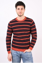 Pulover Barbati Produkt Pktpktbwo Nicco Crew Neck Navy Blazer Stripes Cinnabar